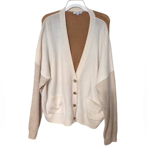 Madewell Short Kent Ex Boyfriend Heather Timber Cream and Tan Cardigan Sweater - Picture 11 of 14
